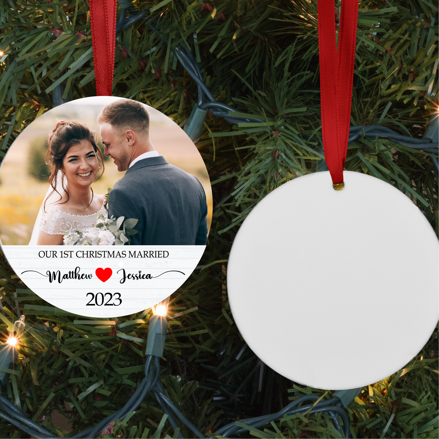 Personalized First Christmas Married Photo Ornament