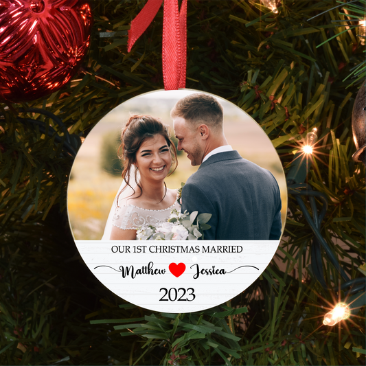 Personalized First Christmas Married Photo Ornament