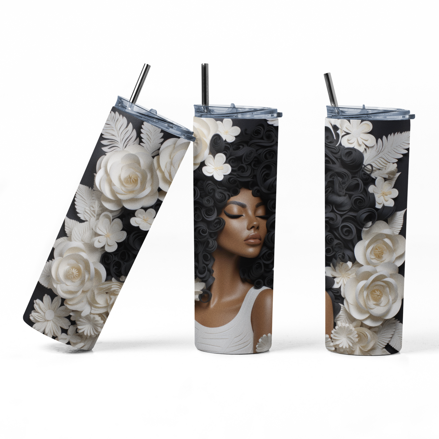 3D White Floral 20oz Insulated Tumbler