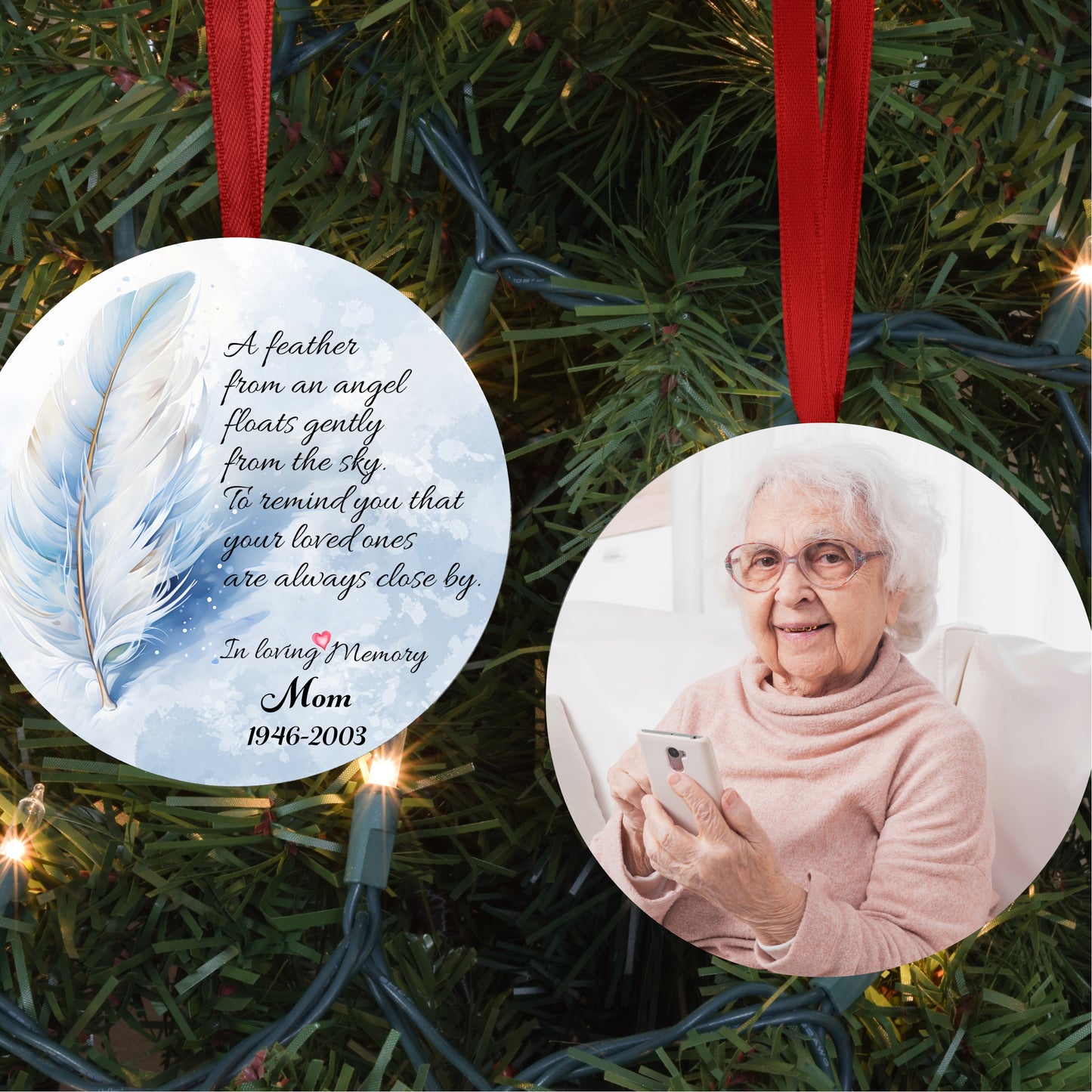 Personalized Feather Memorial Photo Ornament