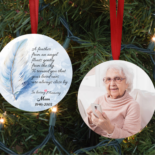 Personalized Feather Memorial Photo Ornament