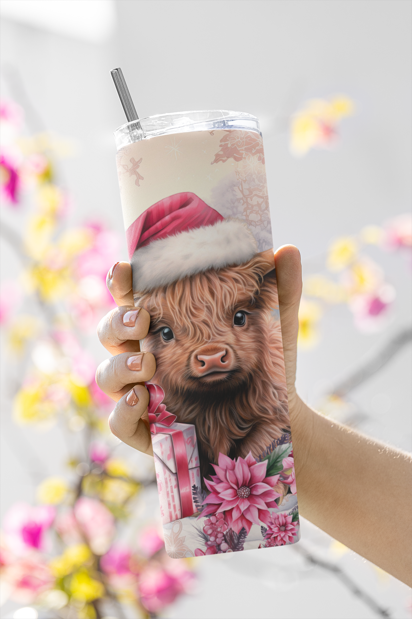 Pink Christmas Cattle 20oz Insulated Tumbler