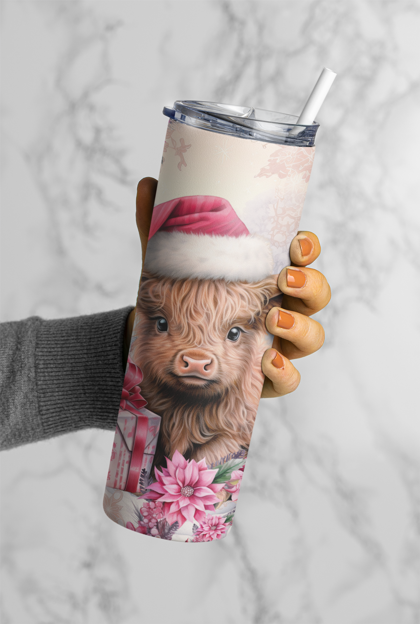 Pink Christmas Cattle 20oz Insulated Tumbler