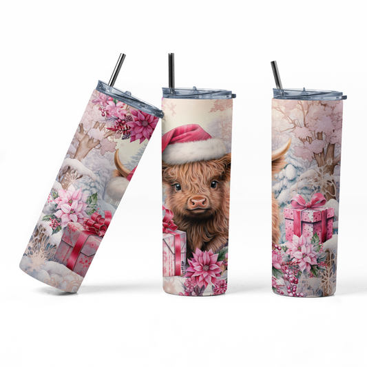 Pink Christmas Cattle 20oz Insulated Tumbler