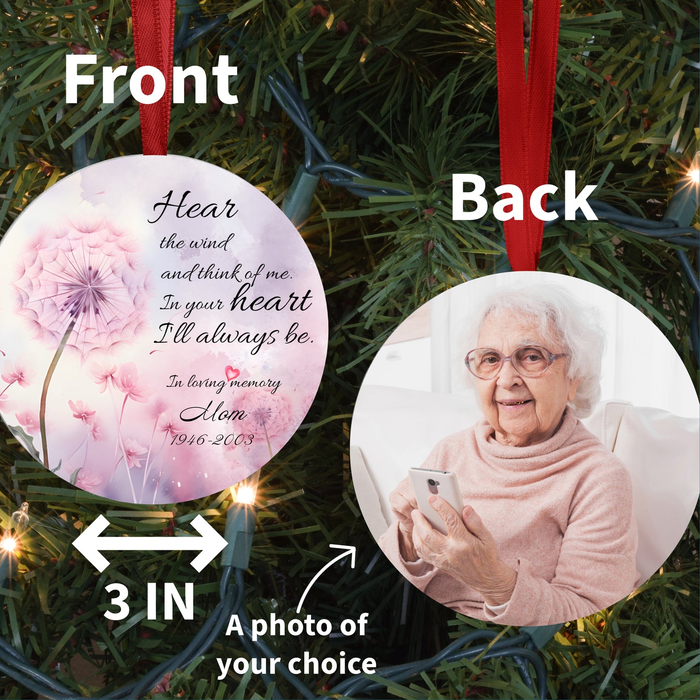 Personalized Pink Memorial Photo Ornament