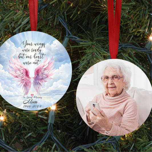 Personalized Pink Wings Memorial Photo Ornament