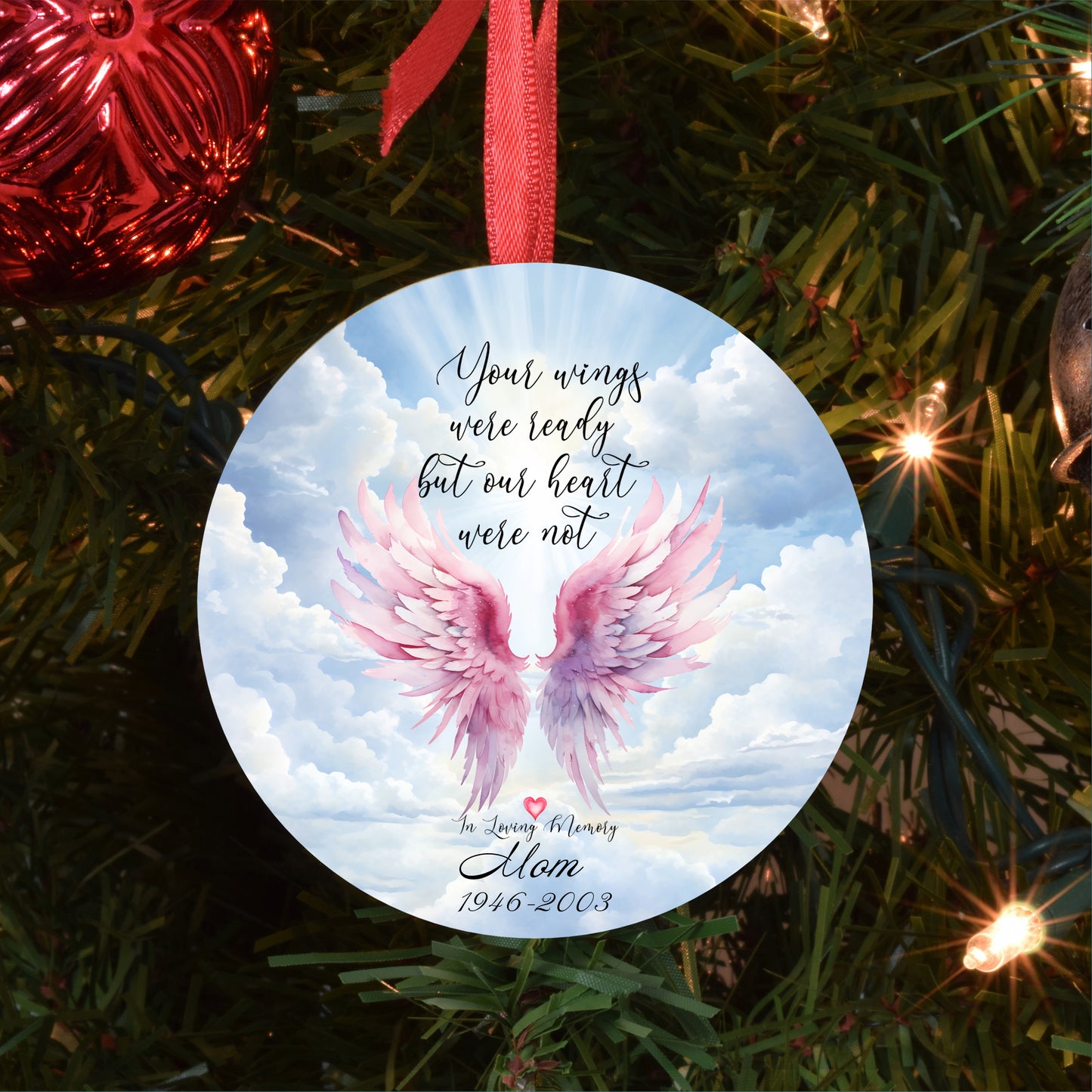 Personalized Pink Wings Memorial Photo Ornament