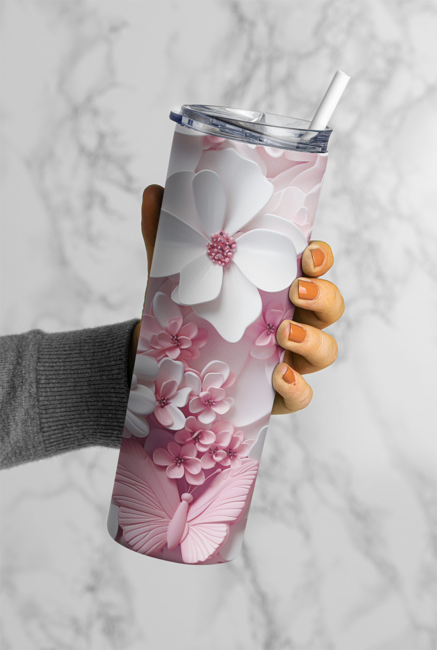 3D Butterfly and Floral 20oz Insulated Tumbler