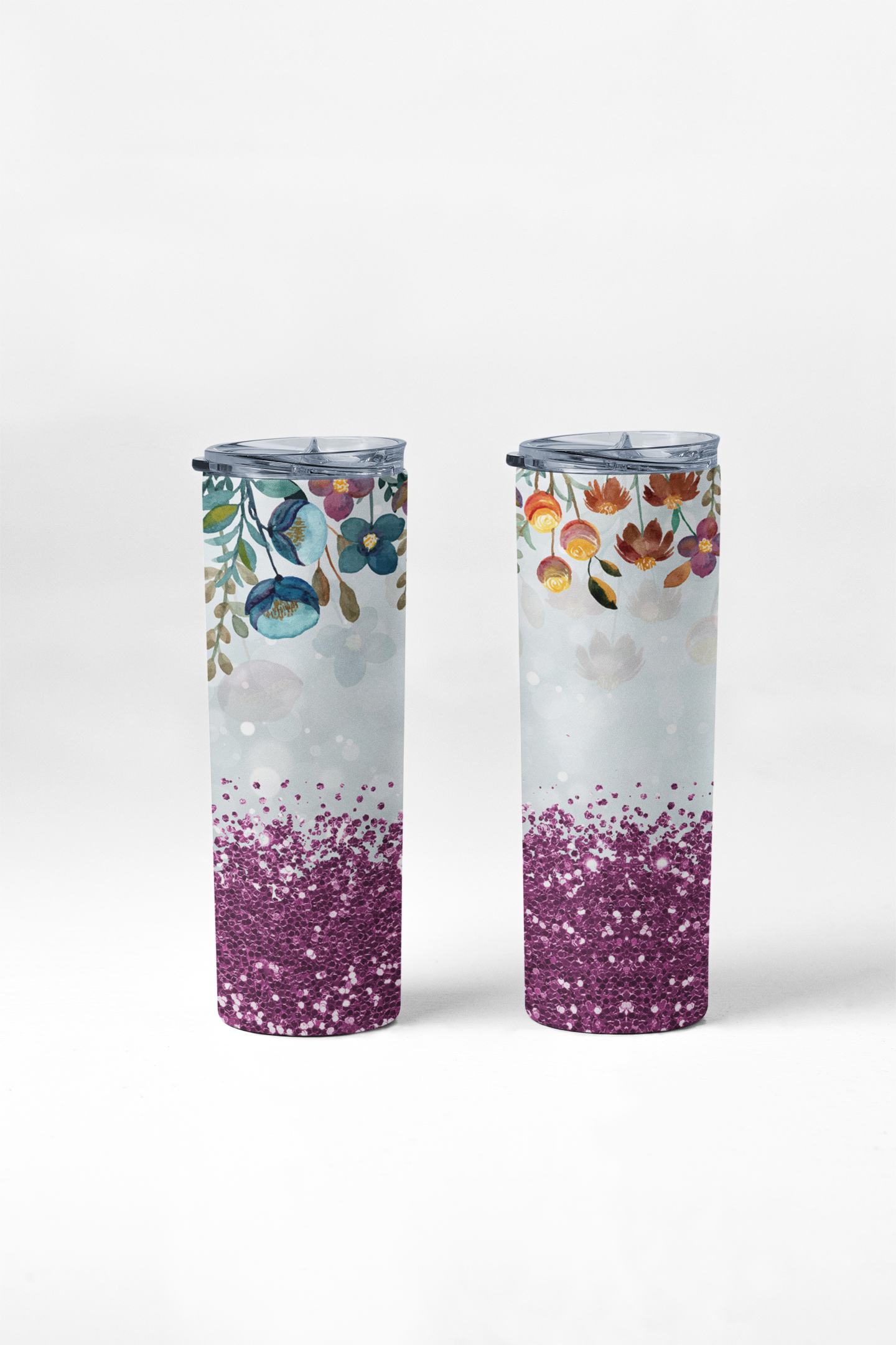 Purple Glitter Floral Tumbler