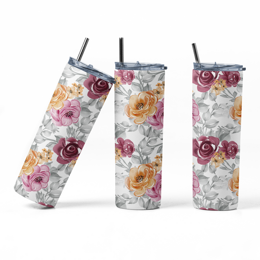 Purple and Orange Floral 20oz Stainless Steel Insulated Tumbler