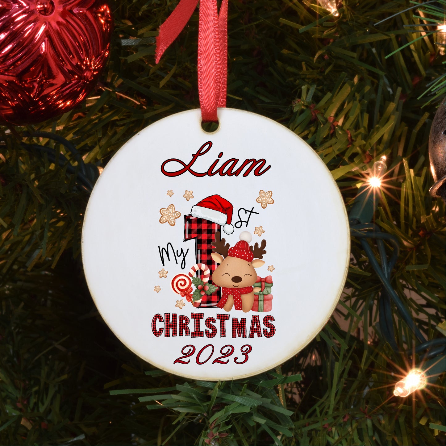 Personalized Reindeer Baby's First Christmas Photo Ornament