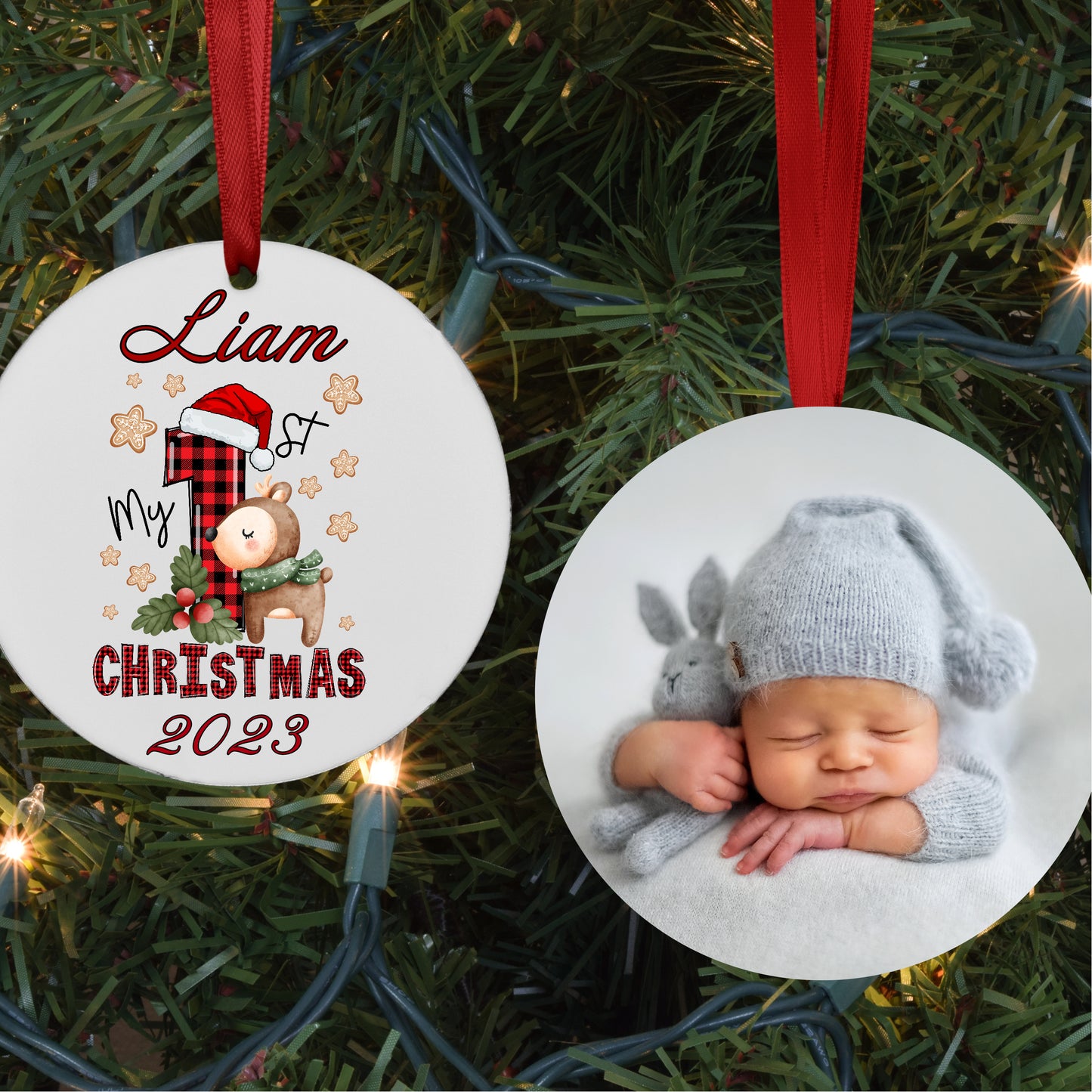 Personalized Reindeer Baby's First Christmas Photo Ornament