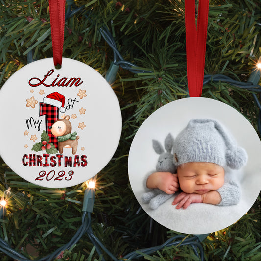 Personalized Reindeer Baby's First Christmas Photo Ornament