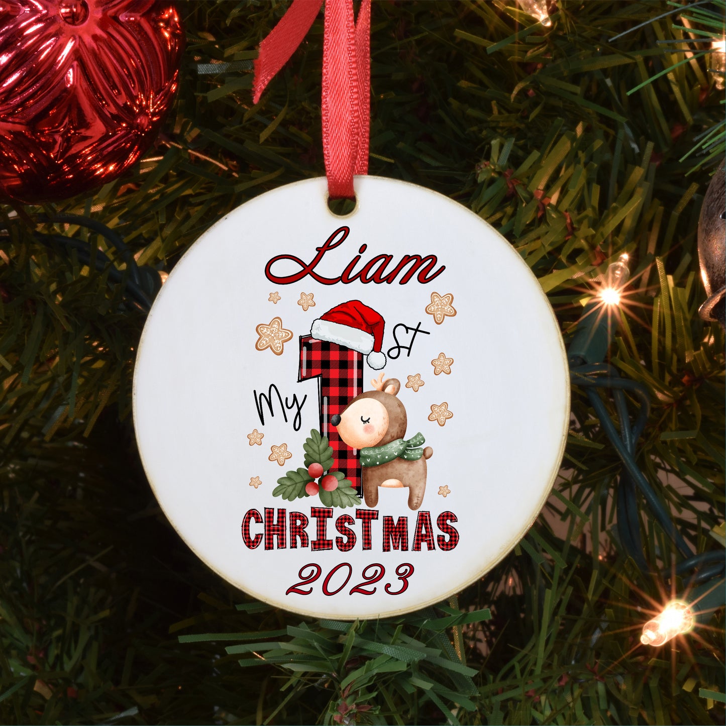 Personalized Reindeer Baby's First Christmas Photo Ornament