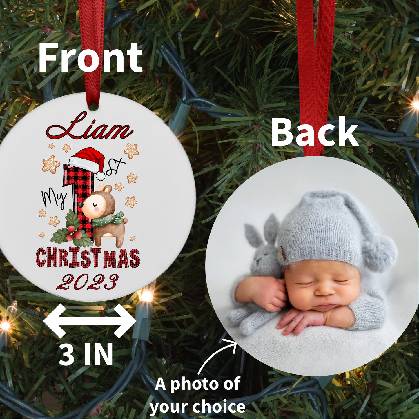 Personalized Reindeer Baby's First Christmas Photo Ornament