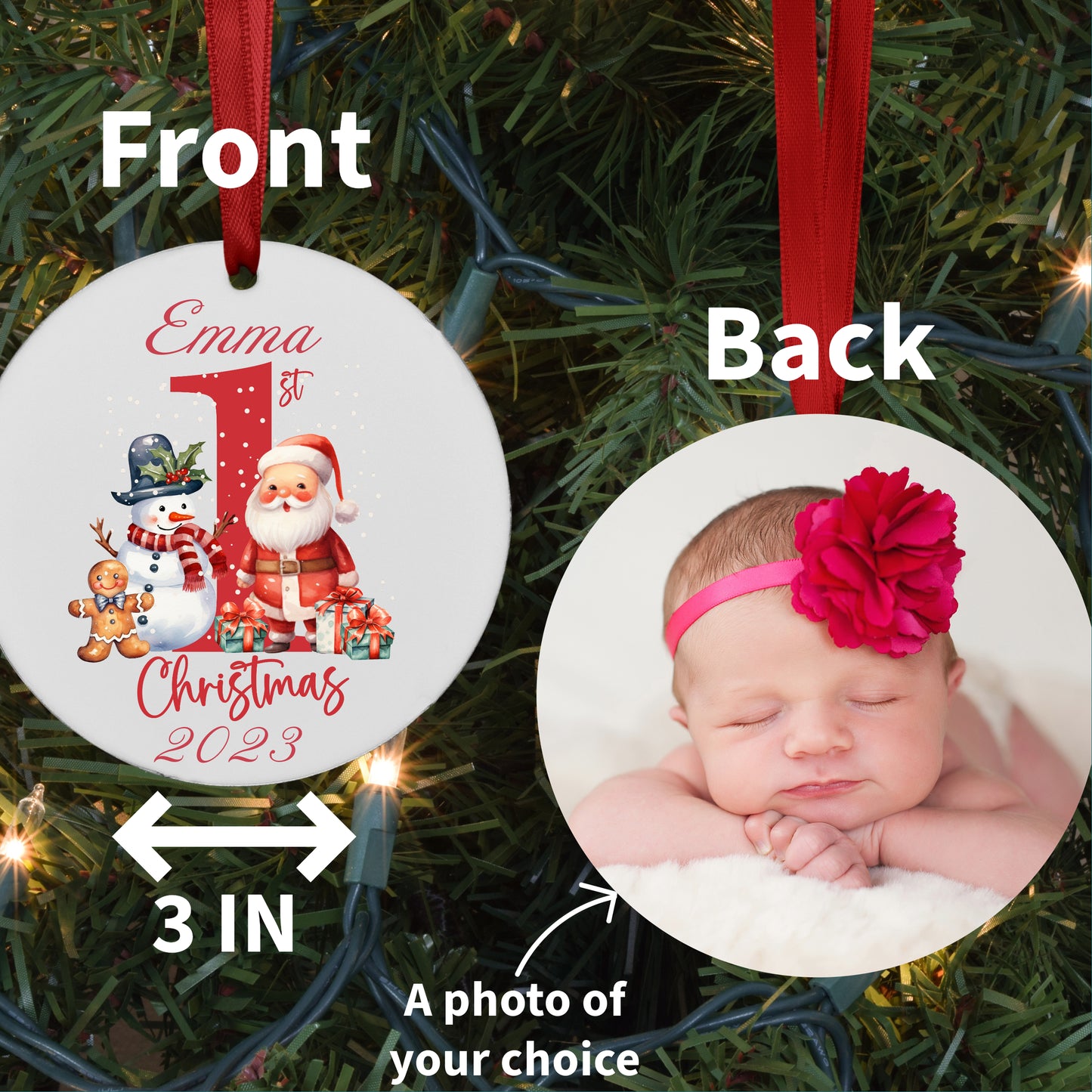 Personalized Baby's First Santa Christmas Photo Ornament