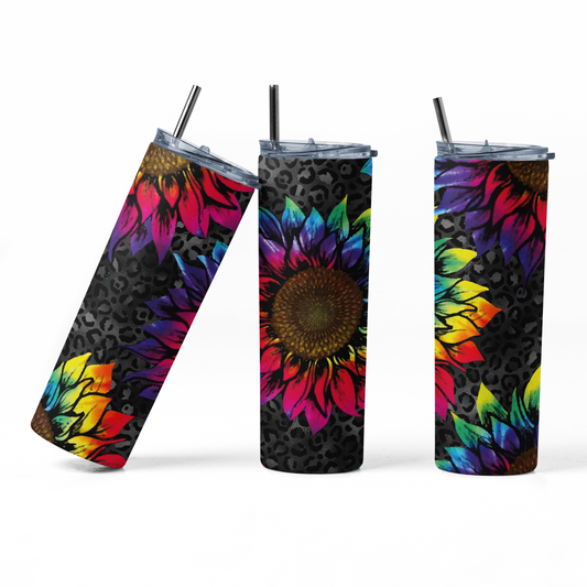 20oz Stainless Steel Vacuum Insulated Tumbler with Tie Dye Sunflower Print